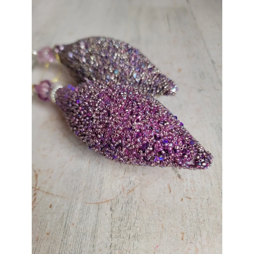 Abstract purple beaded sequin glitter ornament Xmas vintage set unique Home